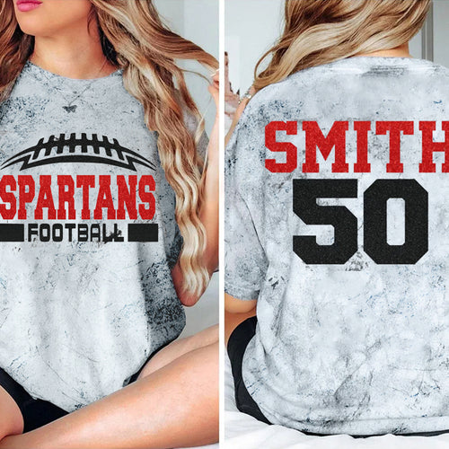 Personalized Mascot And Sport Game Number Imitation Glitter Teacher Printed Super Soft Two Sided T-Shirt