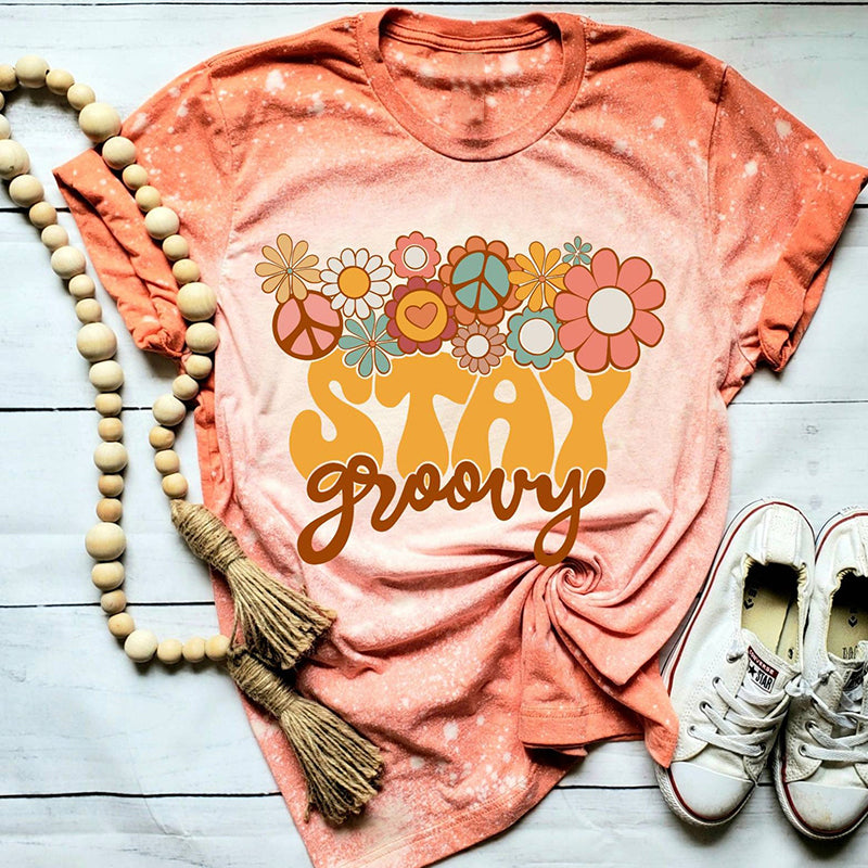 Retro Stay Groovy Teacher Printed Super Soft T-Shirt
