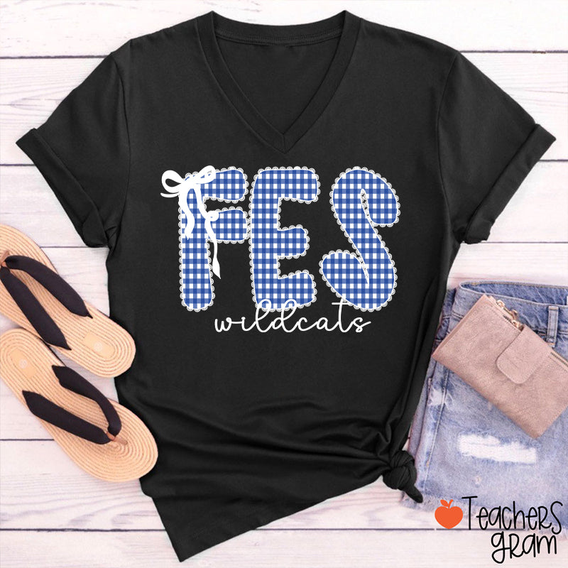 Personalized Gingham School Spirit V-Neck T-Shirt