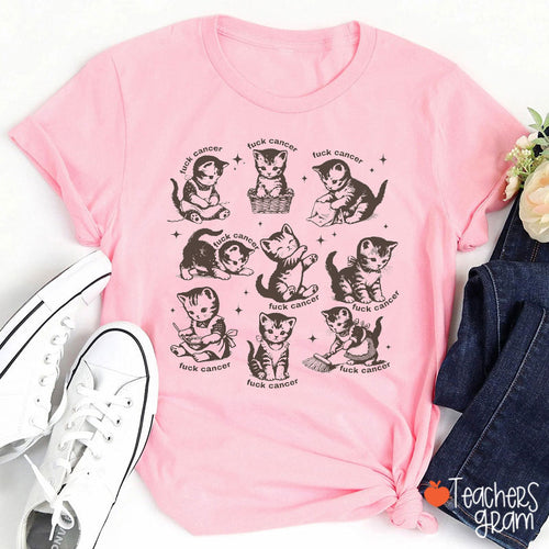 Vintage Retro Sketch Cute Kitten Collection Teacher T-Shirt
