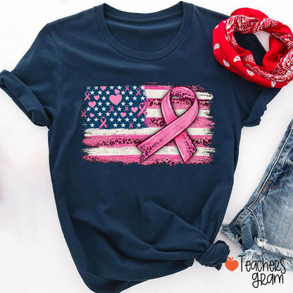Flag Of Breast Cancer Prevention Ribbon Elements Teacher T-Shirt