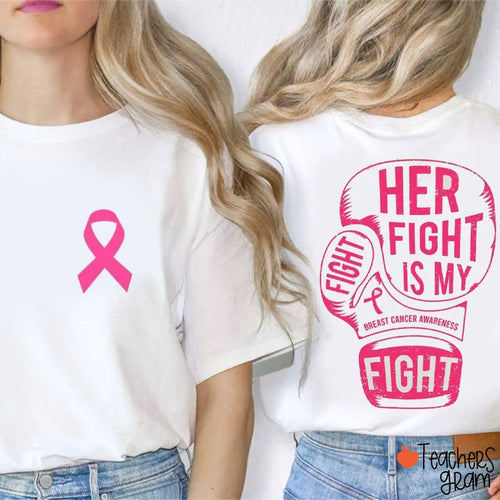 Fight Breast Cancer Awareness Teacher Two Sided T-Shirt
