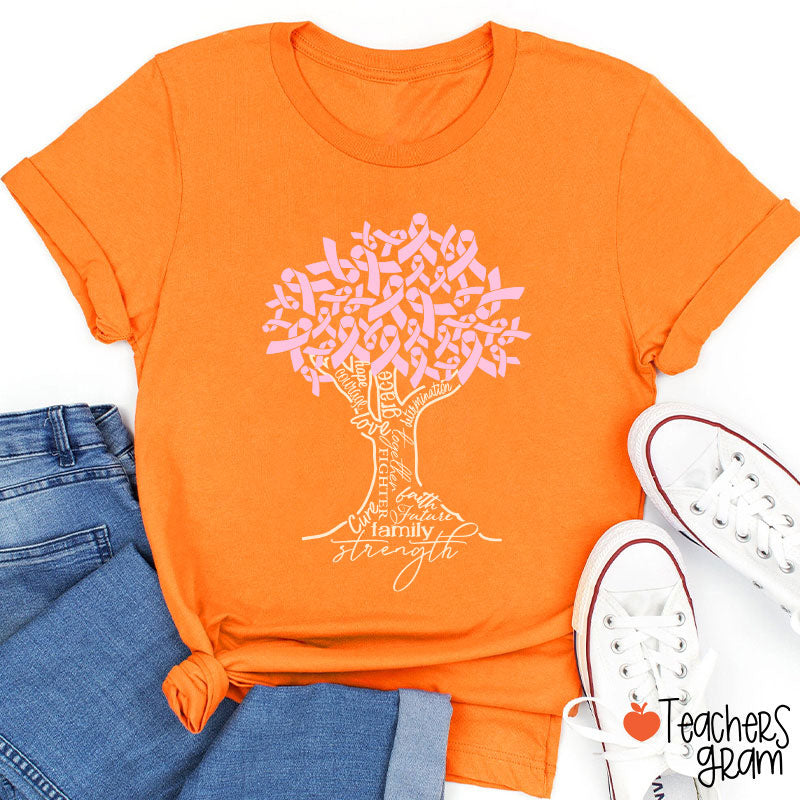 Pink Ribbon Tree Breast Cancer Teacher T-Shirt