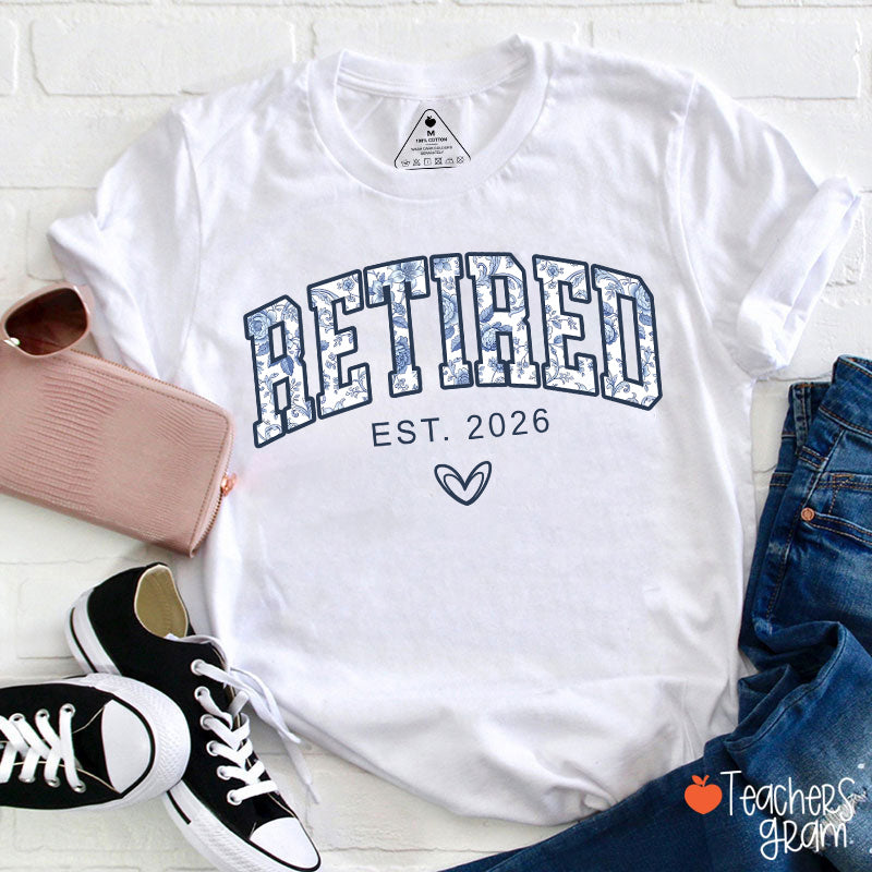 Personalized Toile Retirement Blue And White Porcelain Teacher T-Shirt
