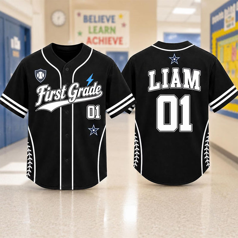 Personalized Grade Name Number Lightning Star Teacher Baseball Jersey