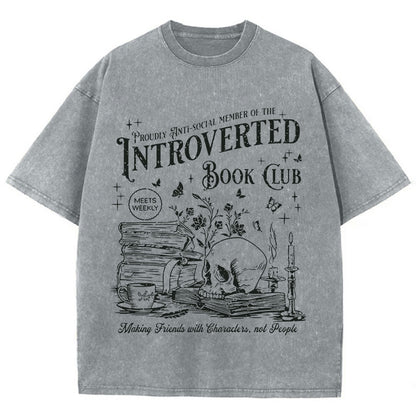 Introverted Book Club Teacher Washed T-Shirt