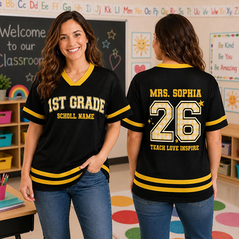 Personalized Grade Teacher Name And Number Teacher Mesh Jersey