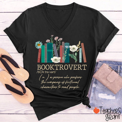 Booktrovert Definition Teacher Female V-Neck T-Shirt