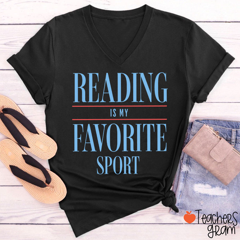 Reading Is My Favorite Sport Teacher Female V-Neck T-Shirt