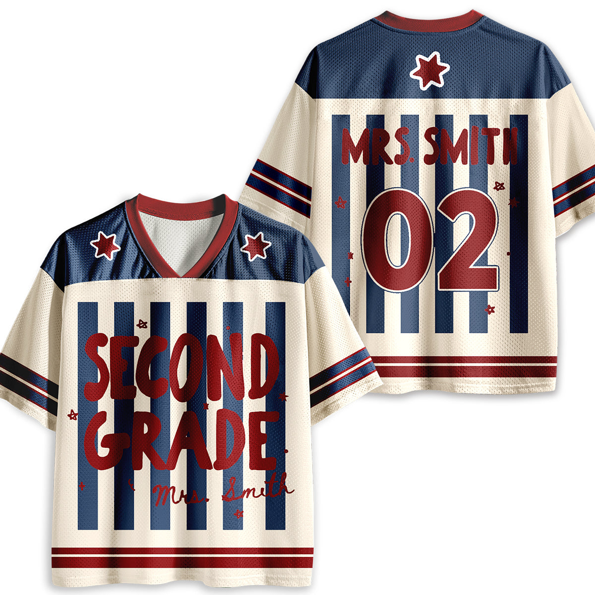 Personalized Grade And Name Preppy Stripes Teacher Mesh Jersey