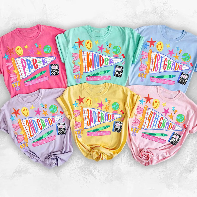 Personalized Grade Name Notebook Banner School Supply Teacher T-Shirt