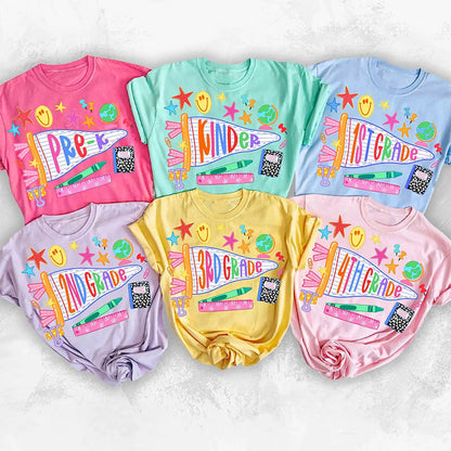 Personalized Grade Name Notebook Banner School Supply Teacher T-Shirt