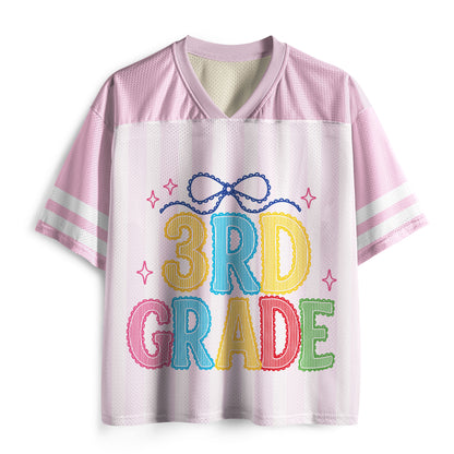 Personalized Grade And Name Lace Gingham Coquette Bow Teacher Mesh Jersey