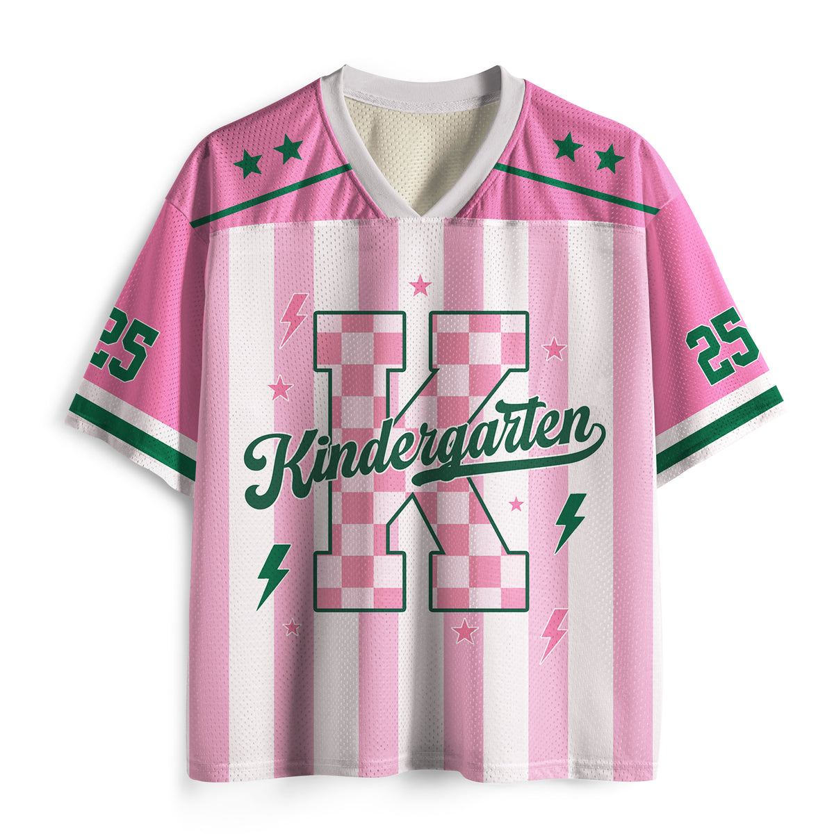 Personalized Grade Pastel Stripe Check Number Teacher Mesh Jersey