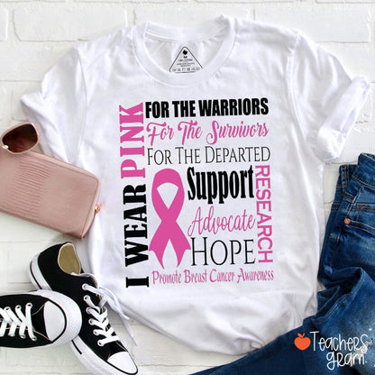 I Wear Pink Breast Cancer Support Teacher T-Shirt