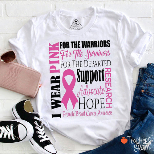 I Wear Pink Breast Cancer Support Teacher T-Shirt
