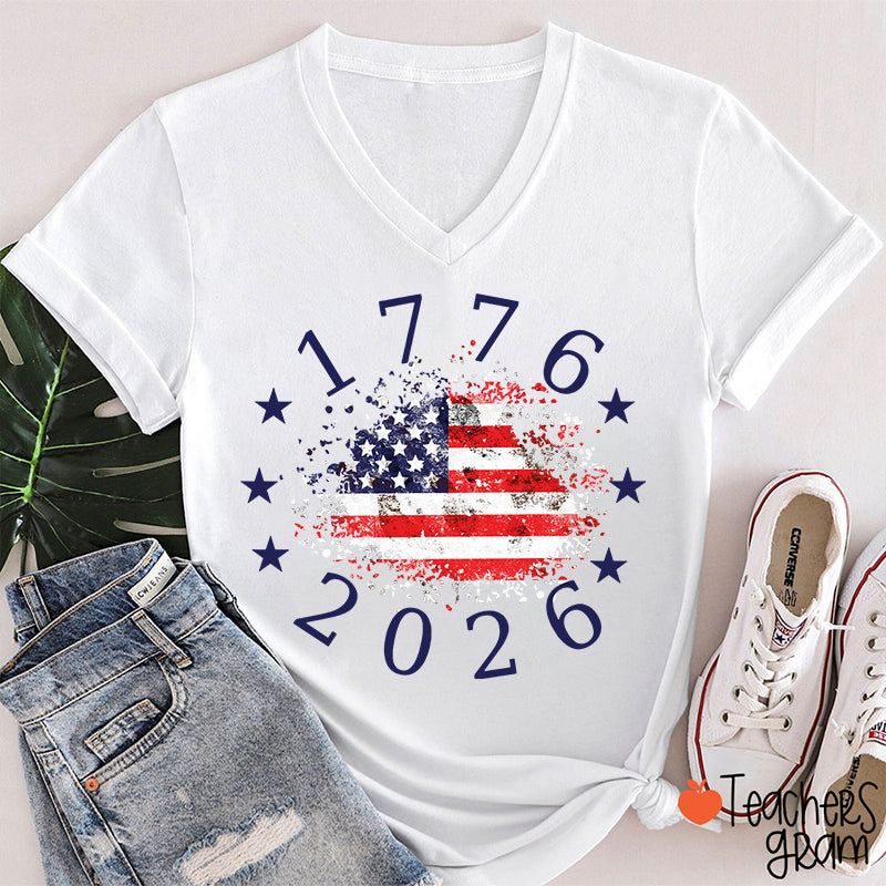 USA 250th Anniversary 1776-2026 Teacher Female V-Neck T-Shirt