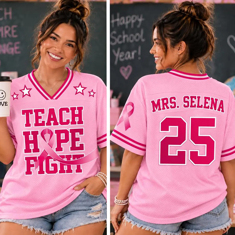 Personalized Teach Hope Fight Breast Cancer Awareness Teacher Mesh Jersey