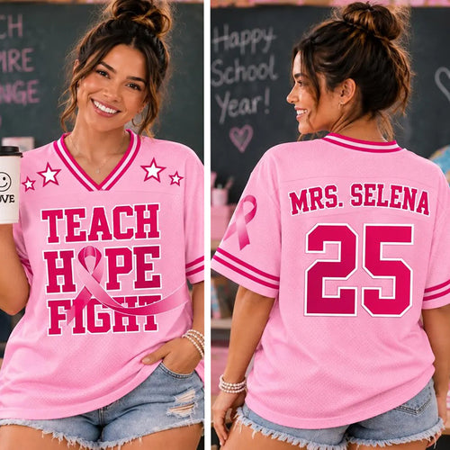 Personalized Teach Hope Fight Breast Cancer Awareness Teacher Mesh Jersey