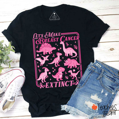 Breast Cancer Extinct Dinosaur Pink Ribbon Support Teacher T-Shirt