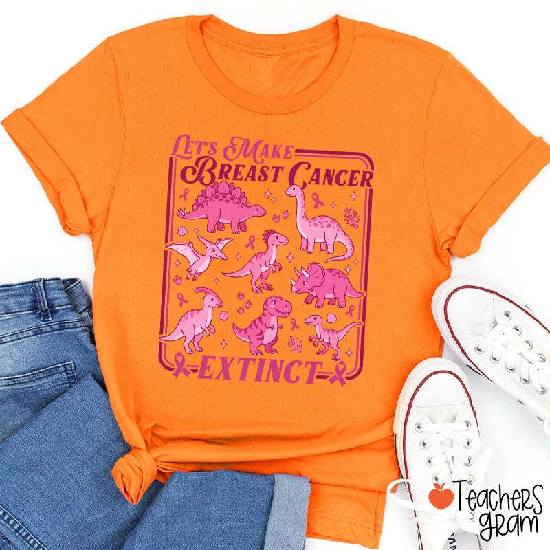 Breast Cancer Extinct Dinosaur Pink Ribbon Support Teacher T-Shirt