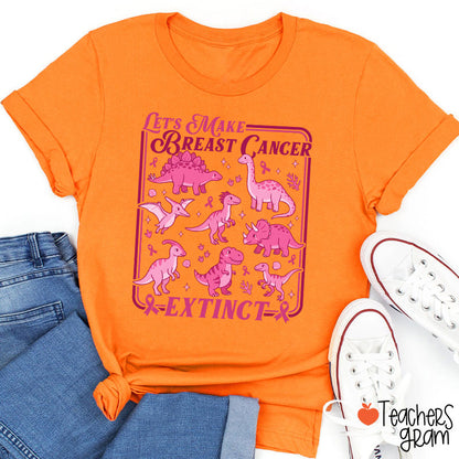 Breast Cancer Extinct Dinosaur Pink Ribbon Support Teacher T-Shirt