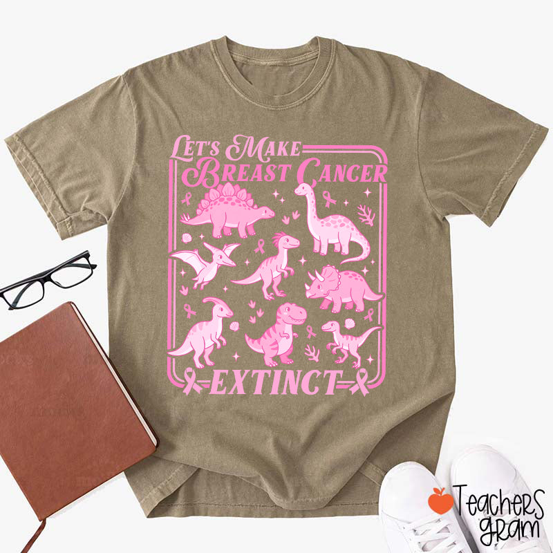 Breast Cancer Extinct Dinosaur Pink Ribbon Support Teacher T-Shirt