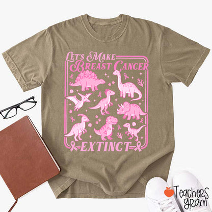 Breast Cancer Extinct Dinosaur Pink Ribbon Support Teacher T-Shirt