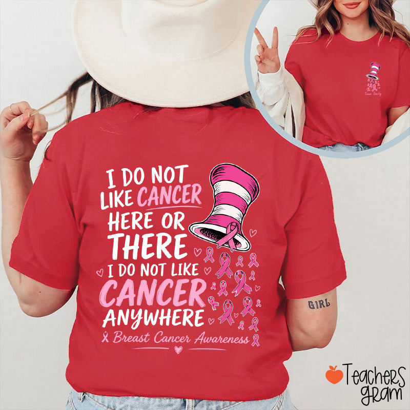 Personalized Team Name Pink Ribbon Striped Hat Teacher Two Sided T-Shirt