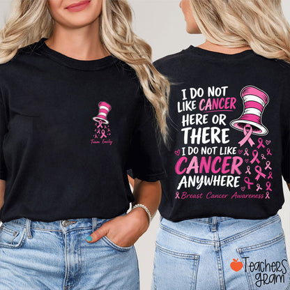 Personalized Team Name Pink Ribbon Striped Hat Teacher Two Sided T-Shirt
