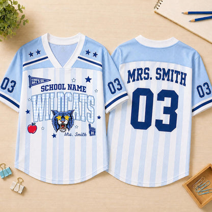 Personalized Mascot School Name Teacher Name Striped Mesh Jersey