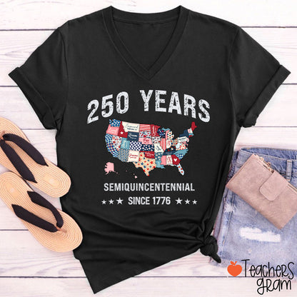 250 Years Semiquincentennial Since 1776 Teacher Female V-Neck T-Shirt
