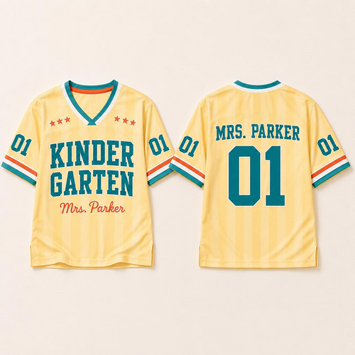 Personalized Name And Number Striped Star Print Teacher Mesh Jersey