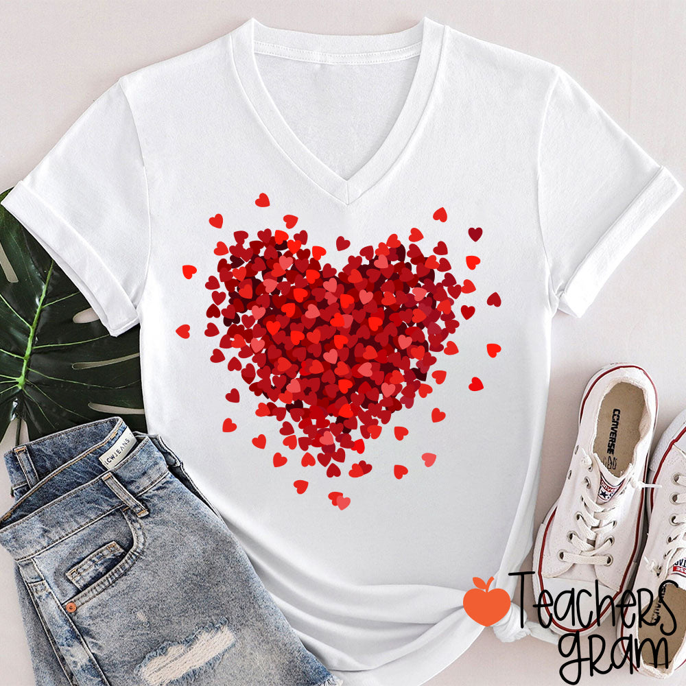 Let Love Fill Your Heart Teacher Female V-Neck T-Shirt