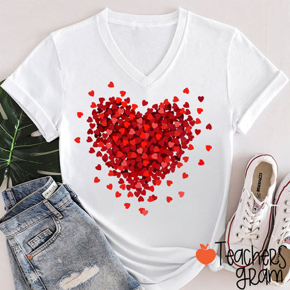 Let Love Fill Your Heart Teacher Female V-Neck T-Shirt