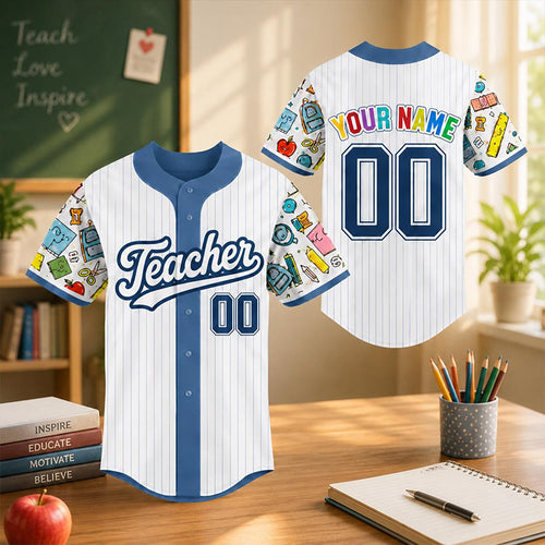 Personalized Teacher Name School Supply Sleeve Print Baseball Jersey