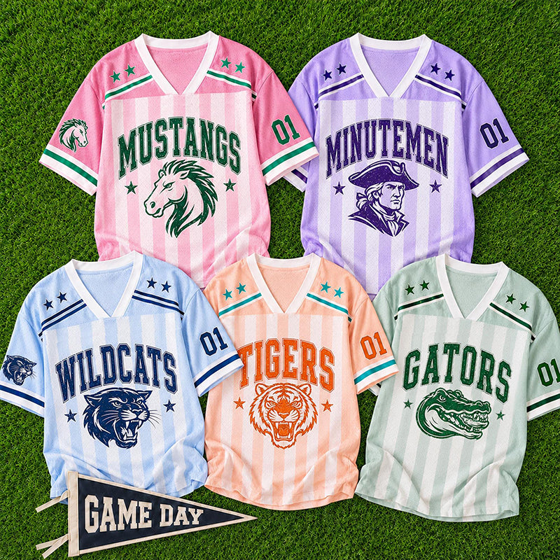 Personalized Mascot And Name Preppy Stripes Game Day Teacher Mesh Jersey