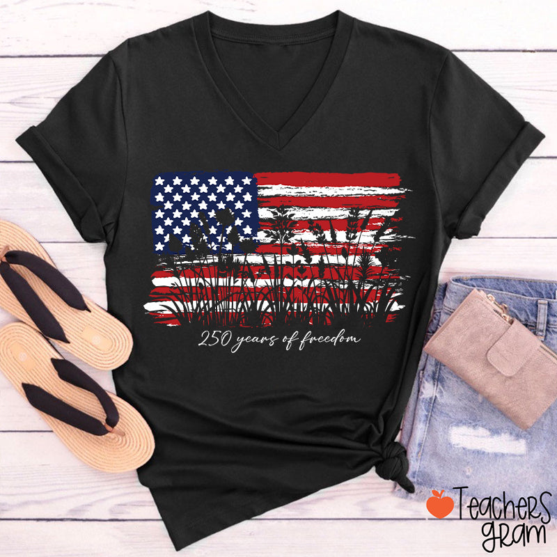Land Of The Free Home Of The Brave Teacher Female V-Neck T-Shirt