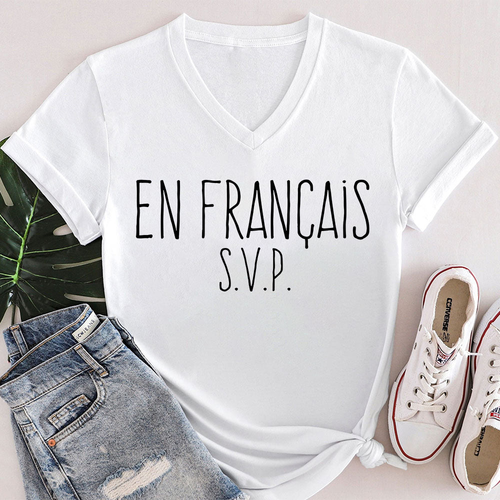 En Francais French  Teacher Female V-Neck T-Shirt