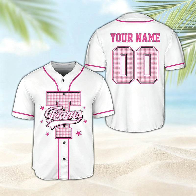 Personalized Mascot Initial Gingham Star Teacher Baseball Jersey