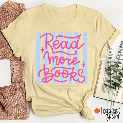 Read More Books Striped Reading Teacher Graphic Teacher T-Shirt