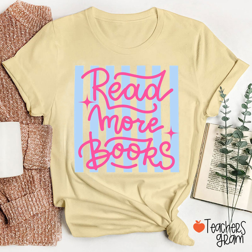 Read More Books Striped Reading Teacher Graphic Teacher T-Shirt