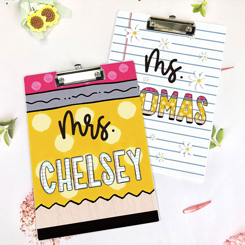 Personalized Name Pencil Notebook Teacher Acrylic Paper Clipboard