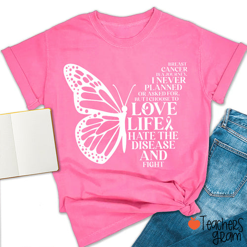 Breast Cancer Is A Journey Butterfly Teacher T-Shirt