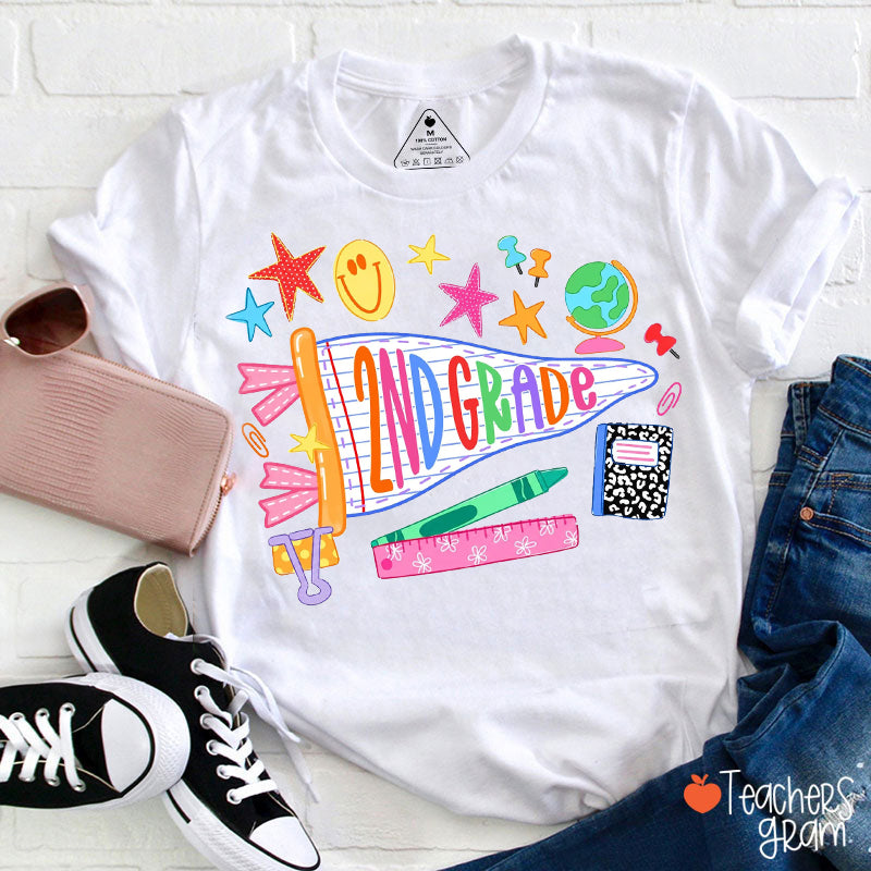 Personalized Grade Name Notebook Banner School Supply Teacher T-Shirt