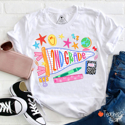 Personalized Grade Name Notebook Banner School Supply Teacher T-Shirt