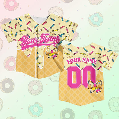 Personalized Name And Grade Donut Pencil Class Baseball Jersey