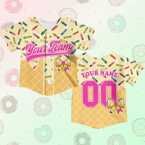 Personalized Name And Grade Donut Pencil Class Baseball Jersey