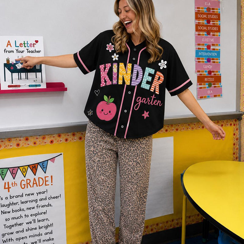 Personalized Grade And Name And Number Colorful Apple Flower Teacher Baseball Jersey