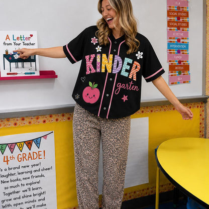 Personalized Grade And Name And Number Colorful Apple Flower Teacher Baseball Jersey